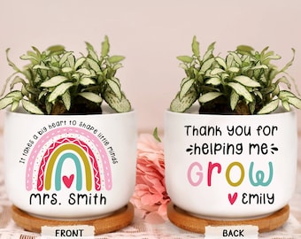 Personalized Teacher Appreciation Gifts, Thank You Gift For Teacher, Rainbow Thank You For Helping Teacher Name Pot, Custom Name Plant Pot