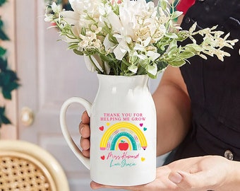 Personalized Teacher Appreciation Gifts, Thank You Gifts, Custom Flower Vase For Teacher, Thank You For Helping Me Rainbow Teacher Name Vase