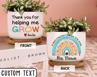 Personalized Teacher Appreciation Gifts, Thank You Gift For Teacher, Rainbow Teacher Name Thank You For Helping Pot, Custom Name Plant Pot