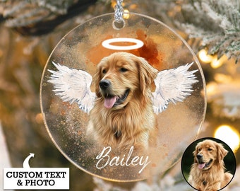 Personalized Pet Memorial Photo Ornament, Pet Loss Gifts, Christmas Dog Memorial Ornament, Dog Memorial Gift, Angel Dog with Wings Ornament