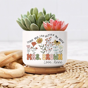 Personalized Teacher Name Plant Pot, Thank You Gift For Teacher, Teacher Appreciation Gifts, Thank You For Helping Me Grow Wildflower Pot