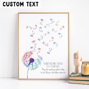 Thank You Teacher Gift, Teacher Gift Print, Rainbow Dandelion, Personalised Print, Teacher Appreciation Gift from Students, End of Term Gift