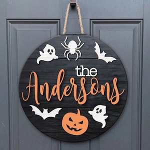 Halloween Door Hanger, 3D Custom Halloween Sign, Family Name Sign, Halloween Decor, Fall Decor, Fall Front Door Sign, Halloween Gift