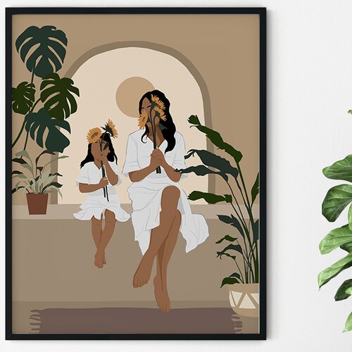 Mother and Baby Wall Art Minimal Nursery Line Art Print Etsy