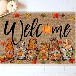 Welcome Pumpkin Doormat, Fall Gnome Doormat, Fall Welcome Mat, Fall Doormat, Cute Doormat, Fall Decor, Outdoor Doormat, Housewarming Gift