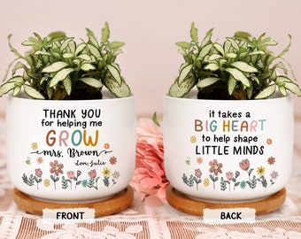 Personalized Thank You Gift For Teacher, Teacher Appreciation Gifts, Thank You For Helping Me Grow Pot, Wildflowers Teacher Name Ceramic Pot