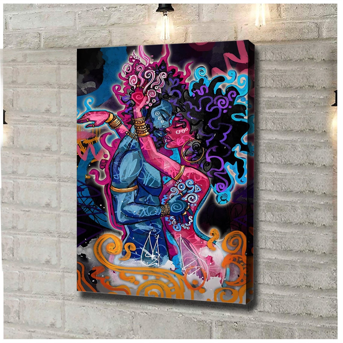 Black Couple Graffiti Art Canvas Black Couple Wall Art Black Etsy