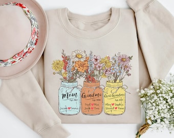 Personalized Birthday Flowers Mom Grandma Sweatshirt, Mothers Day Tshirt, Floral Shirt, Custom Mom Grandma Tshirt, Gift For Mom, Grandma