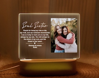 Personalized Photo Soul Sister Plaque Light Up, Customized Photo Best Friend Plaque, Gift For Best Friend, Gift For Bestie, Soul Sister Gift