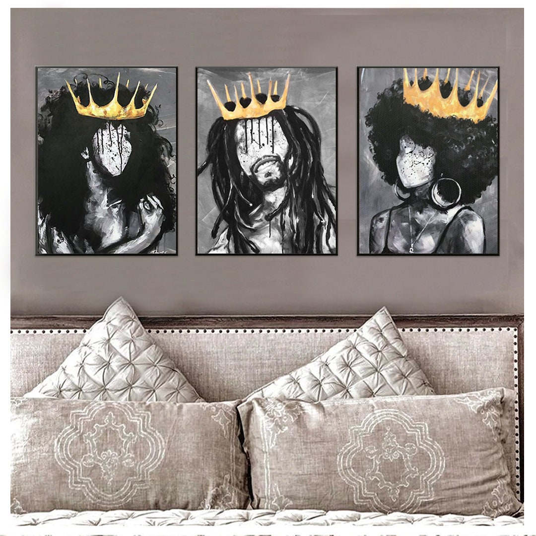 Black Queen and King Faceless Portrait Poster Canvas Set of 3 Etsy