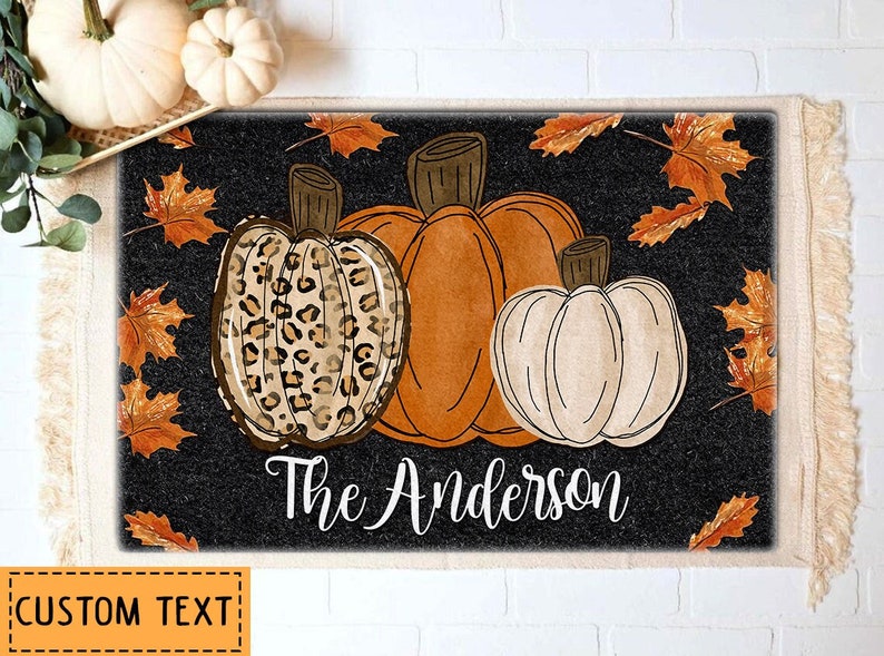 Pumpkin Welcome Mat, Pumpkin Doormat, Personalized Doormat, Fall Doormat, Fall Decor, Farmhouse Doormat, Housewarming Gift, New Home Gift image 1