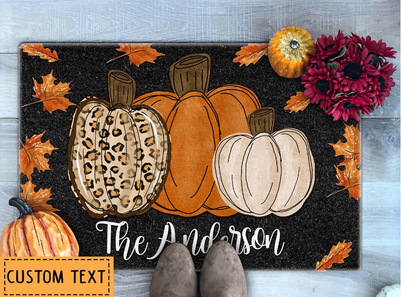 Pumpkin Welcome Mat, Pumpkin Doormat, Personalized Doormat, Fall Doormat, Fall Decor, Farmhouse Doormat, Housewarming Gift, New Home Gift image 3