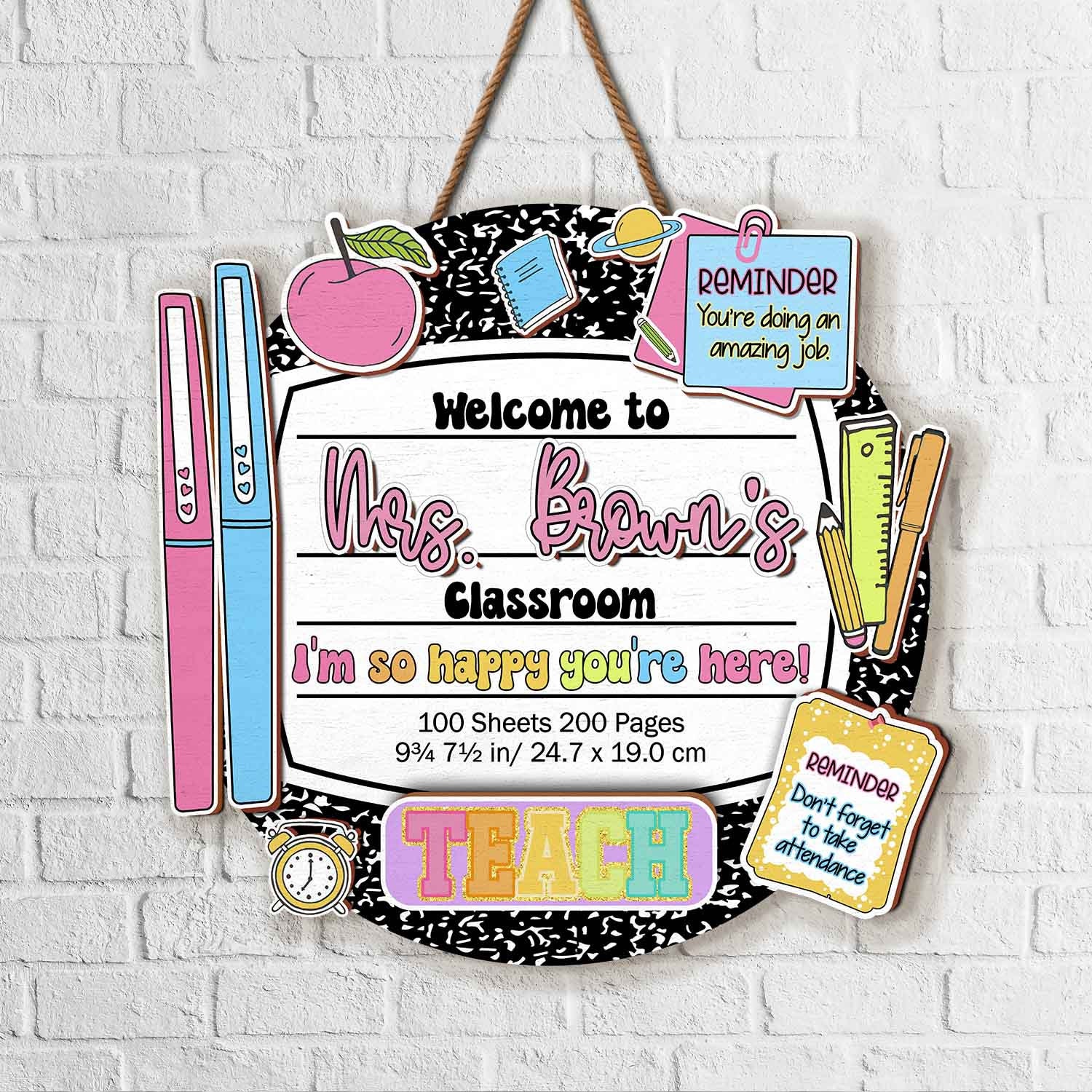 Personalized Teacher Back To School Gift, Custom Composition Notebook Teacher Name Door Sign, Classroom Door Decor, Teacher Welcome Sign