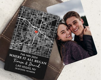 Valentine Gift For Him, Custom Map Photo Wallet Card, Photo Wallet Insert Card, Valentine Gift For Boyfriend, Valentine Day Gift For Couples