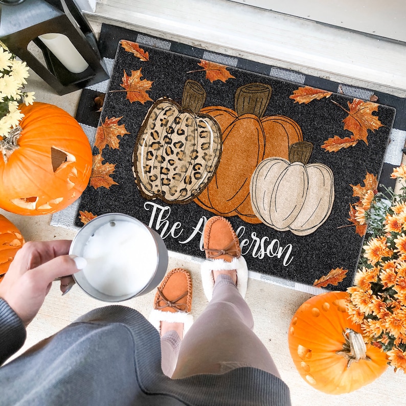 Pumpkin Welcome Mat, Pumpkin Doormat, Personalized Doormat, Fall Doormat, Fall Decor, Farmhouse Doormat, Housewarming Gift, New Home Gift image 2