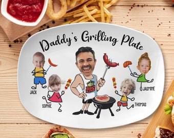 Fathers Day Gift For Dad From Kids, Daddy Grilling Platter, Funny Dad Gifts, Personalized Platter With Photo & Kids Name, Papa Platter Gifts