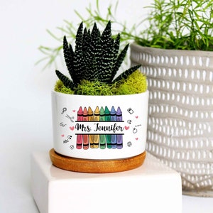 Personalized Thank You Gift For Teacher, Teacher Appreciation Gifts, Its Take A Big Heart Ceramic Pot, Custom Crayon Teacher Name Plant Pot image 6