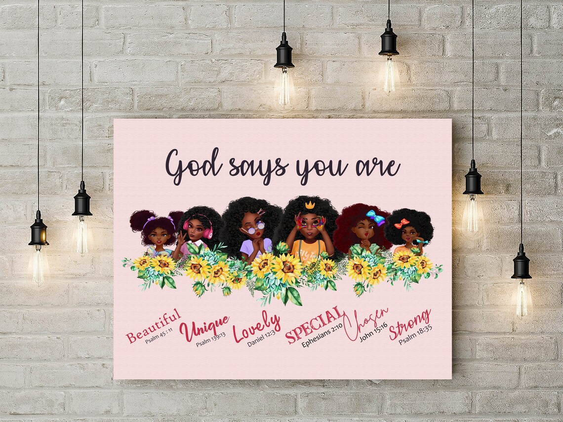 Little Black Girls Canvas Poster God Says You Are African Etsy