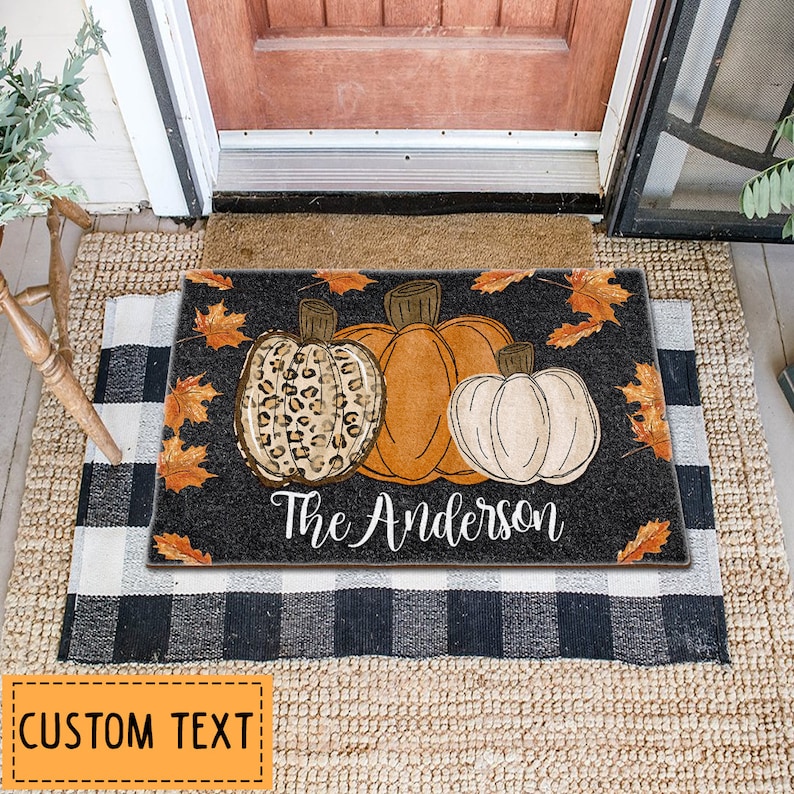 Pumpkin Welcome Mat, Pumpkin Doormat, Personalized Doormat, Fall Doormat, Fall Decor, Farmhouse Doormat, Housewarming Gift, New Home Gift image 4