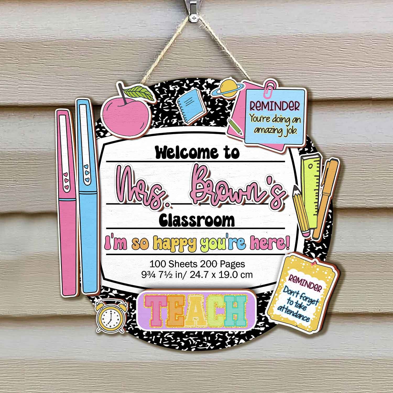 Personalized Teacher Back To School Gift, Custom Composition Notebook Teacher Name Door Sign, Classroom Door Decor, Teacher Welcome Sign