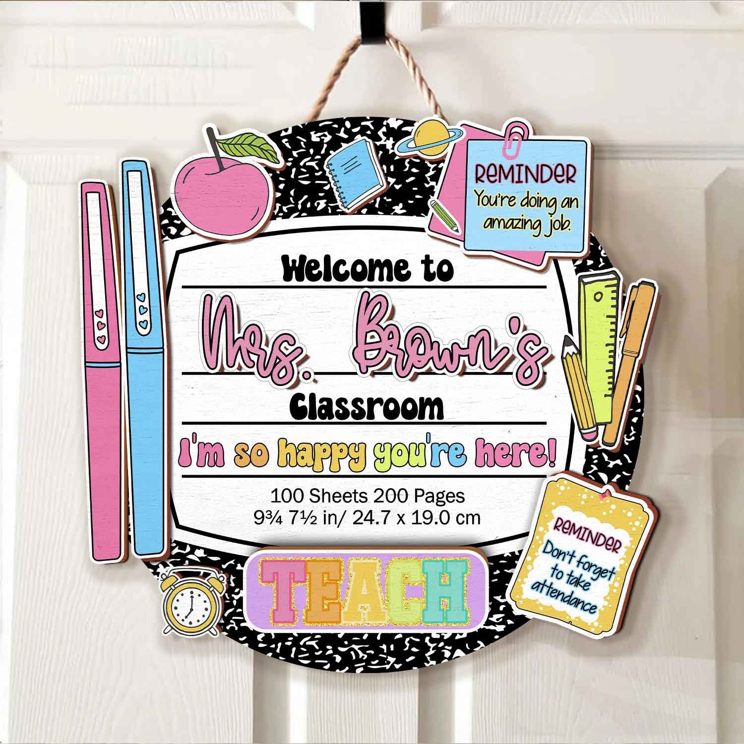 Personalized Teacher Back To School Gift, Custom Composition Notebook Teacher Name Door Sign, Classroom Door Decor, Teacher Welcome Sign