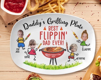 Fathers Day Gift For Dad From Kids, Daddy Grilling Platter, Best Dad Gifts, Personalized Platter With Photo & Kids Names, Papa Platter Gifts