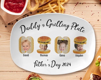 Fathers Day Gifts, Custom Kids Photo Daddy Grill Platter, Gift For Dad From Kids, Grilling Plate Papa With Kids Names, Papa Platter Gifts