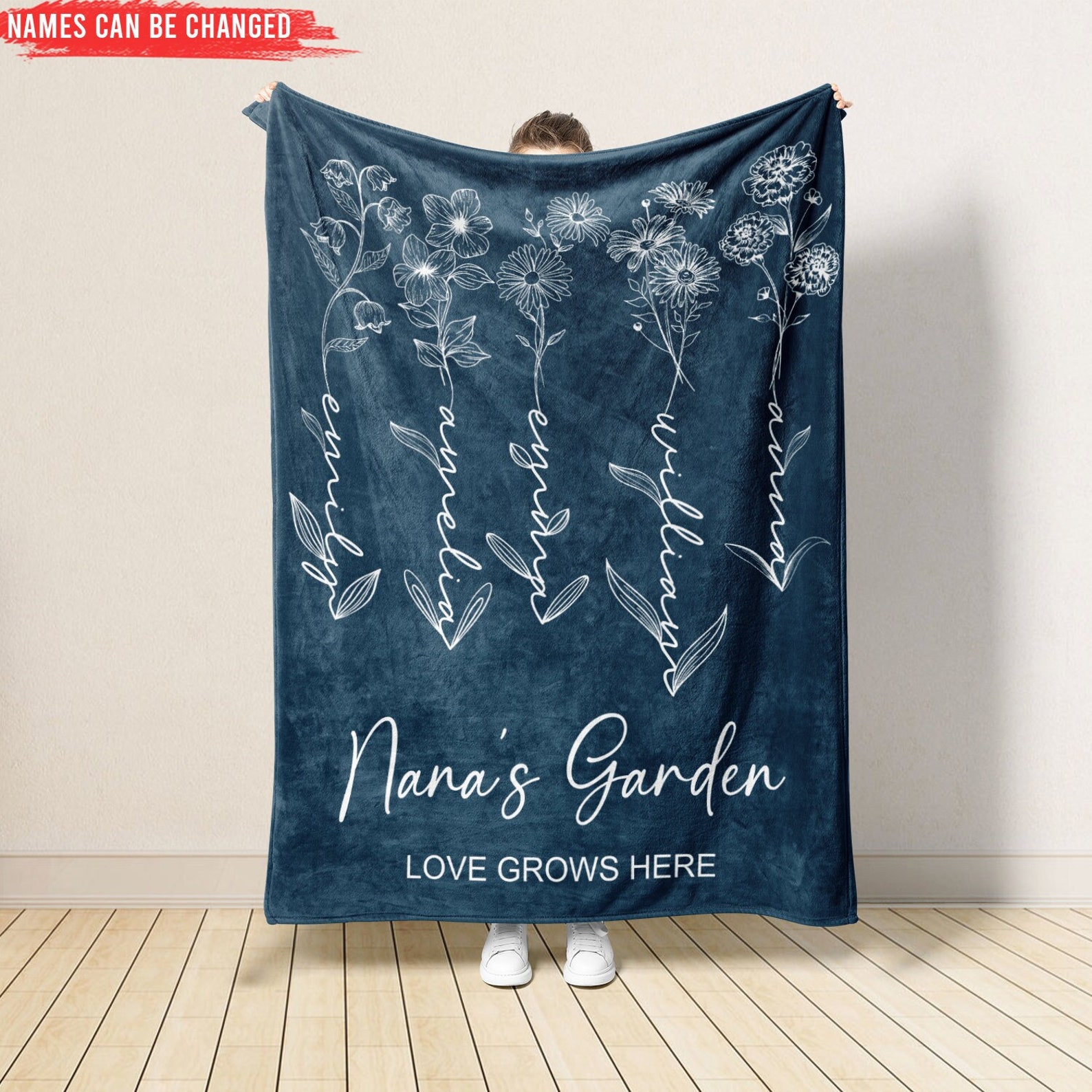 Birth Flower Blanket Gift for Nana - Personalized