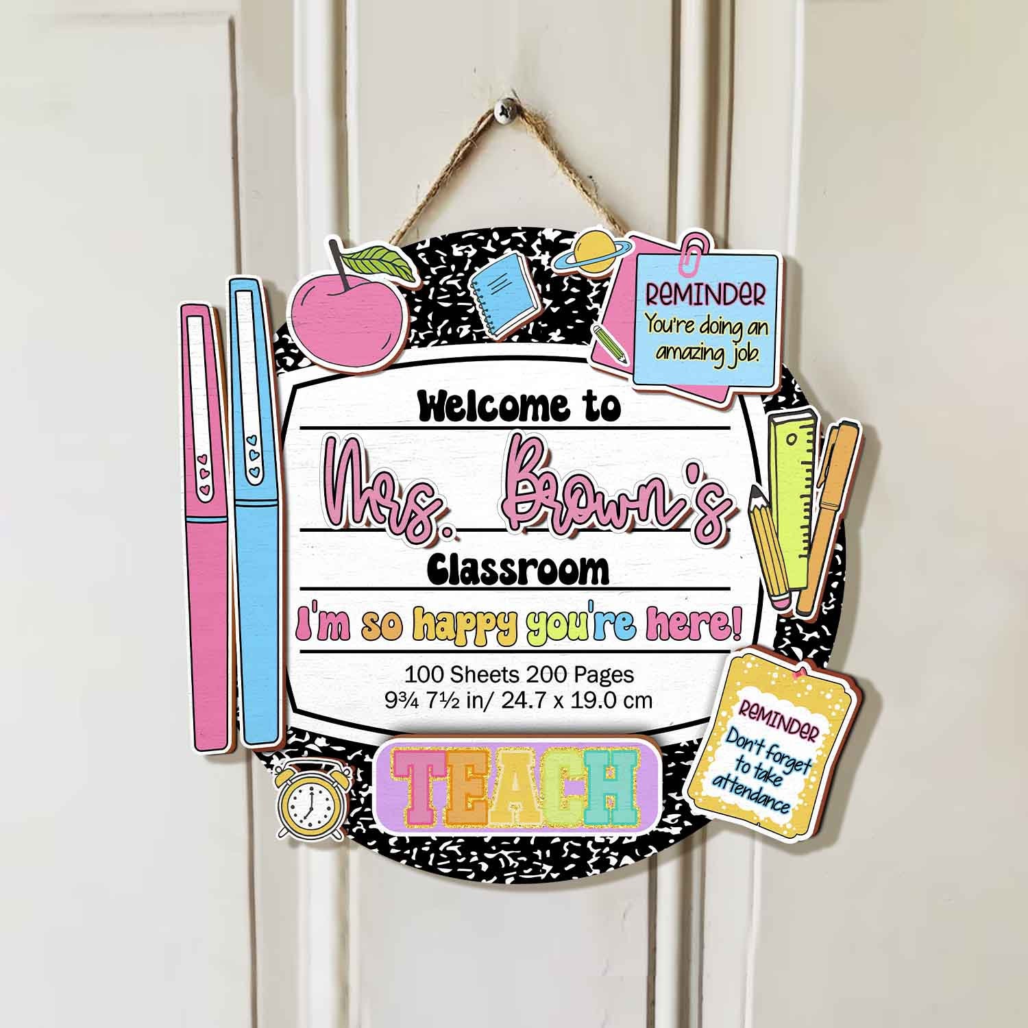 Personalized Teacher Back To School Gift, Custom Composition Notebook Teacher Name Door Sign, Classroom Door Decor, Teacher Welcome Sign