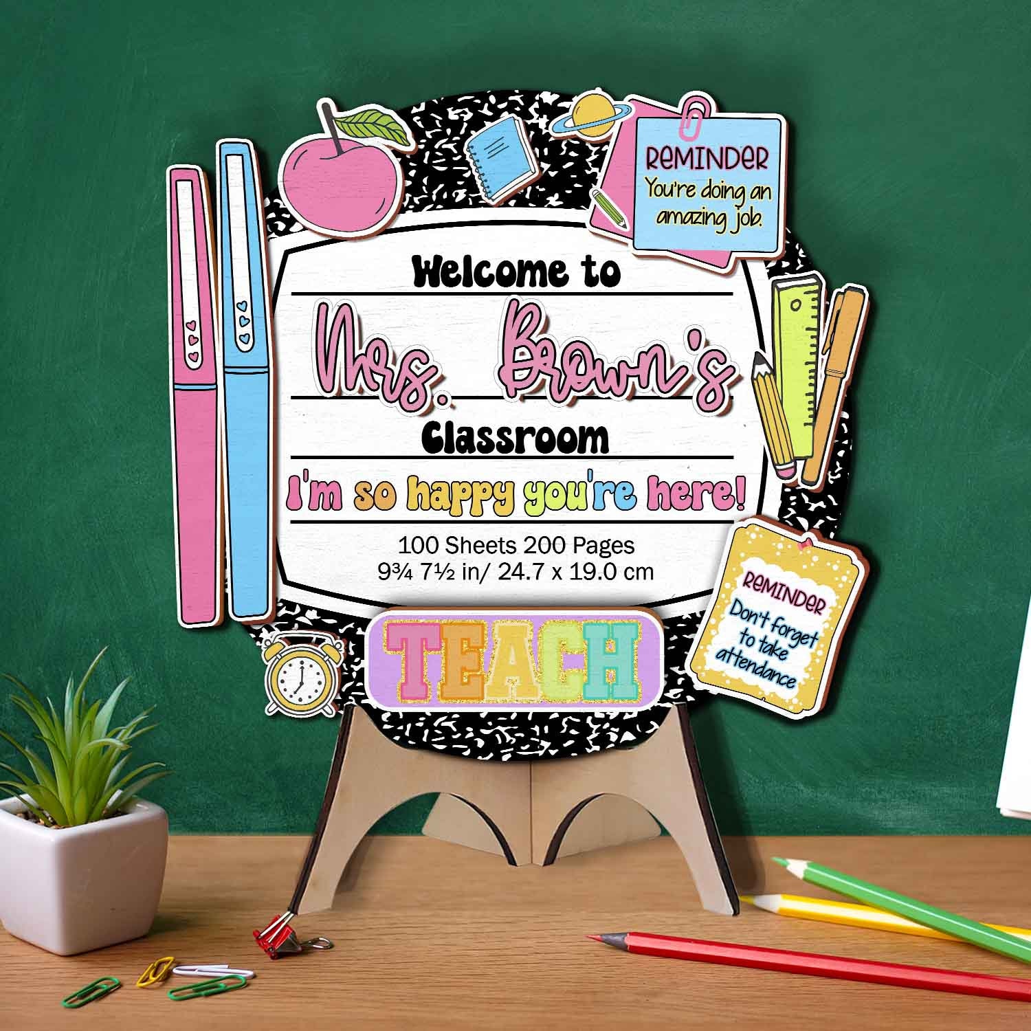 Personalized Teacher Back To School Gift, Custom Composition Notebook Teacher Name Door Sign, Classroom Door Decor, Teacher Welcome Sign