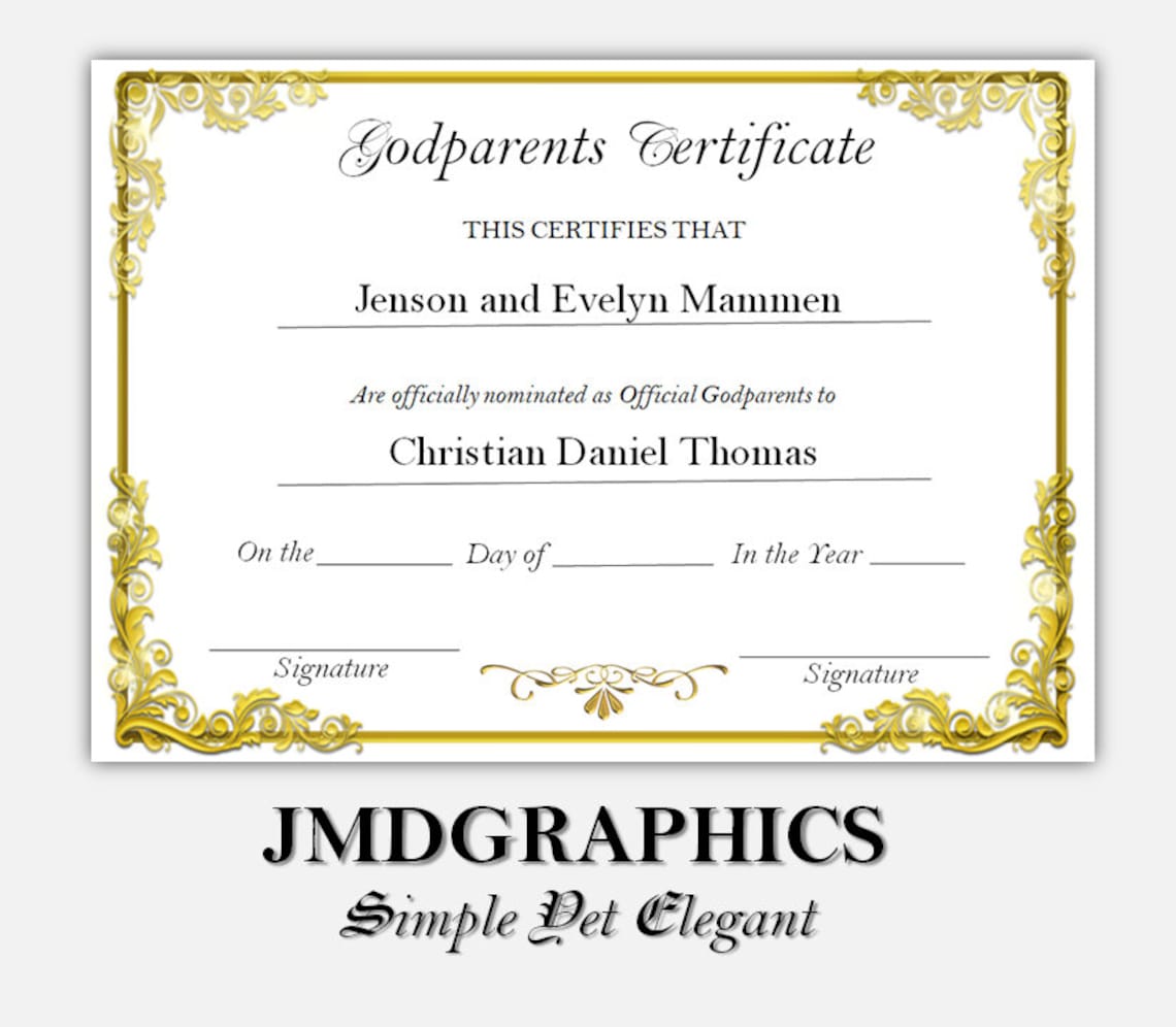 Official Godparents Certificate Instant Download Baptism Etsy