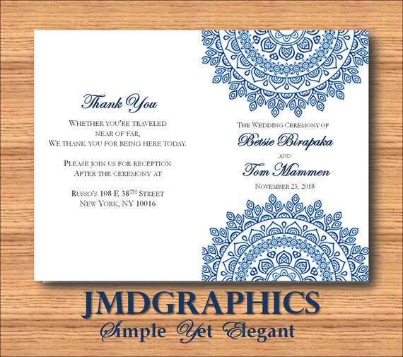 Indian Blue Design Wedding Program Template Editable Created Etsy