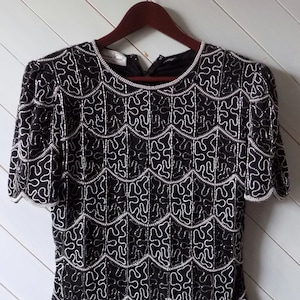 Bliss Perlen | 90er Jahre Laurence Kazar Perlen Bluse | SZ-M