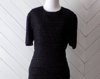 Blacked Beaded Silk | Vintage 1980's beaded silk Scala Dress | S