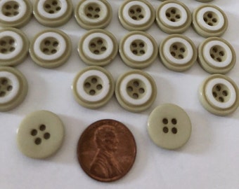 Vintage Beige and White Plastic Buttons - Set of 30