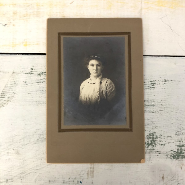 Antique Cabinet Card of Woman - In Original 6 x 9 Inch Paper Frame - For Display, Crafting, Paper Crafting and More