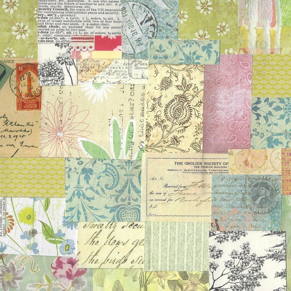 Collage Digital 3 - Masterboard Style in Soft Colors -  Includes 2 Pages - Plain and Embellished - Junk Journal Pages, Paper Crafting