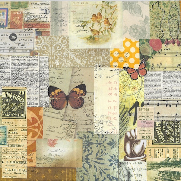 Collage Digital 1 - Neutral Masterboard Style Collage for Junk Journal Pages, Mixed Media and Paper Crafting