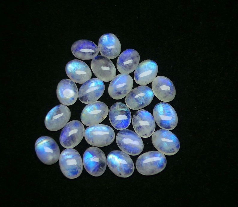 Loose Cabochon Lot 98 Cts 12x16 MM Natural Blue Flash Moonstone Smooth Gemstone Rainbow Moonstone Oval Cabochon Lot