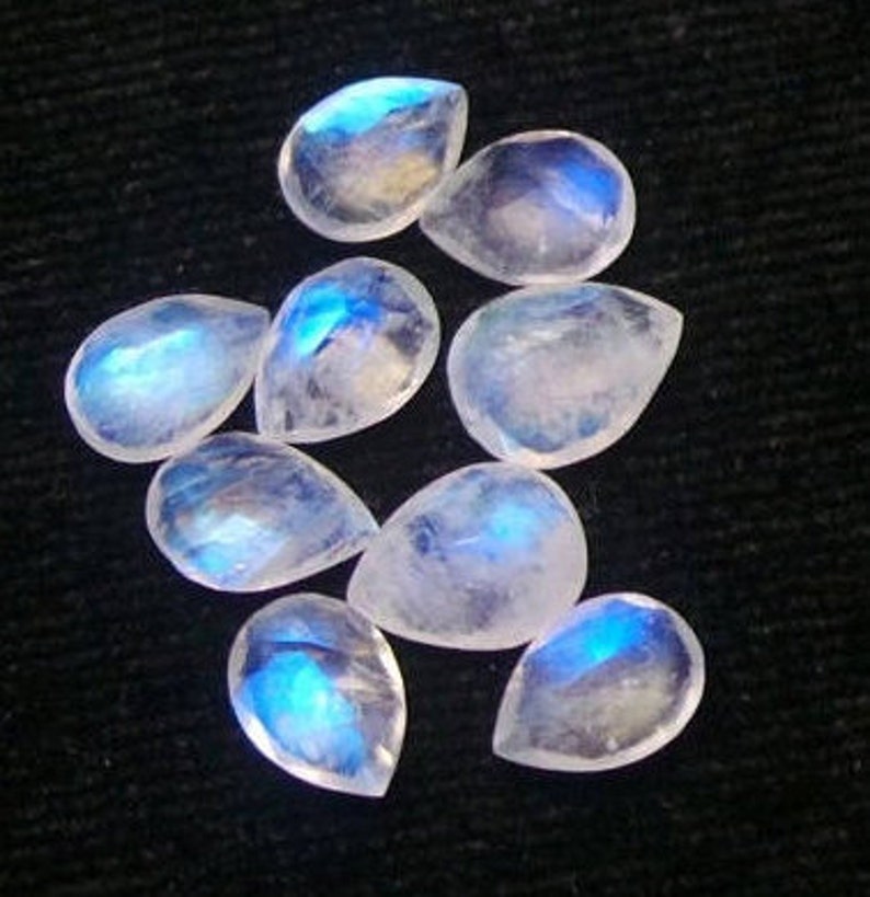 100/% Natural Blue Fire Rainbow Moonstone Oval Pear Fancy Cab Loose Gemstone