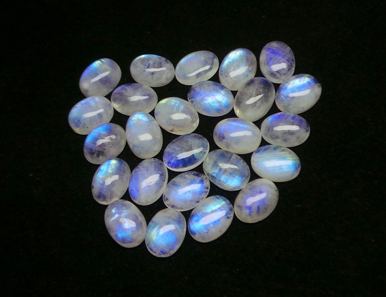 Loose Cabochon Lot 98 Cts 12x16 MM Natural Blue Flash Moonstone Smooth Gemstone Rainbow Moonstone Oval Cabochon Lot