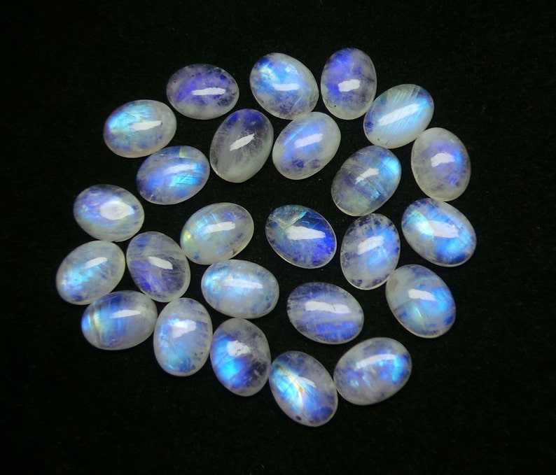 Loose Cabochon Lot 98 Cts 12x16 MM Natural Blue Flash Moonstone Smooth Gemstone Rainbow Moonstone Oval Cabochon Lot