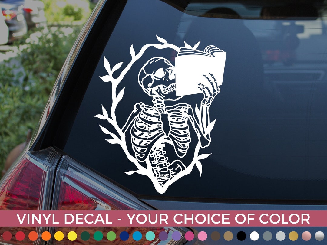 Skeleton Decal Book Lovers Decal Skeleton Reading a Book Decal - Etsy