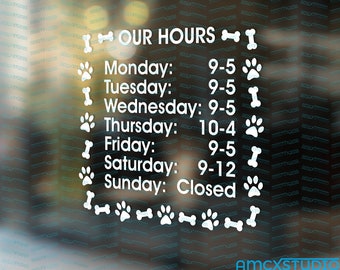 Dog Groomer Decals, Dog Kennel Hours, Pet shop store signs