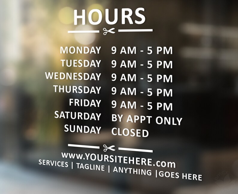 Salon Hours Our Hours Store Window Decal Etsy