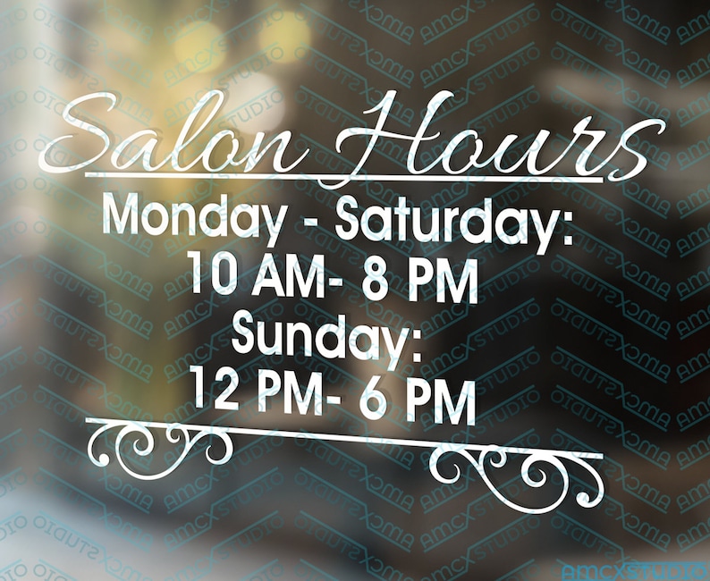 Salon Hours Nail Salon Sign Shop Decal Shop Window Decal Etsy