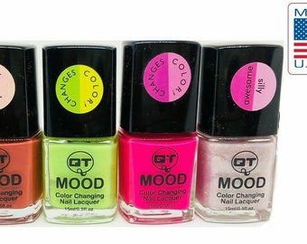 QT Mood Color Changing Nail Polish Lacquer Nail Gel 4 Color Set Made in USA