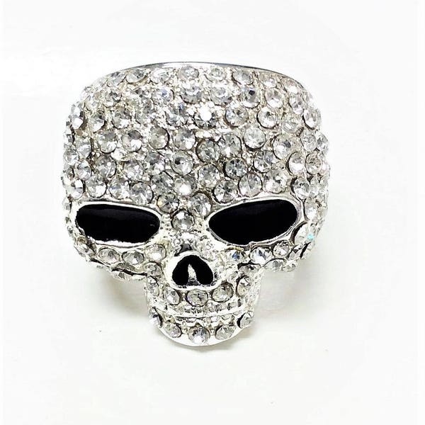 Sterling Silver Plated Biker Skull Ring with Swarovski Crystal Bling Size 7 - 10