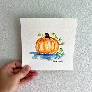 Pintura em aquarela de abóbora laranja caprichosa - Decoração moderna de outono e outono - Decoração de outono - Pintura em aquarela - Decoração de abóbora