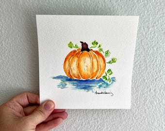 Pintura de acuarela de calabaza naranja caprichosa - Decoración moderna de otoño y otoño - Decoración de otoño - Pintura de acuarela - Decoración de calabaza
